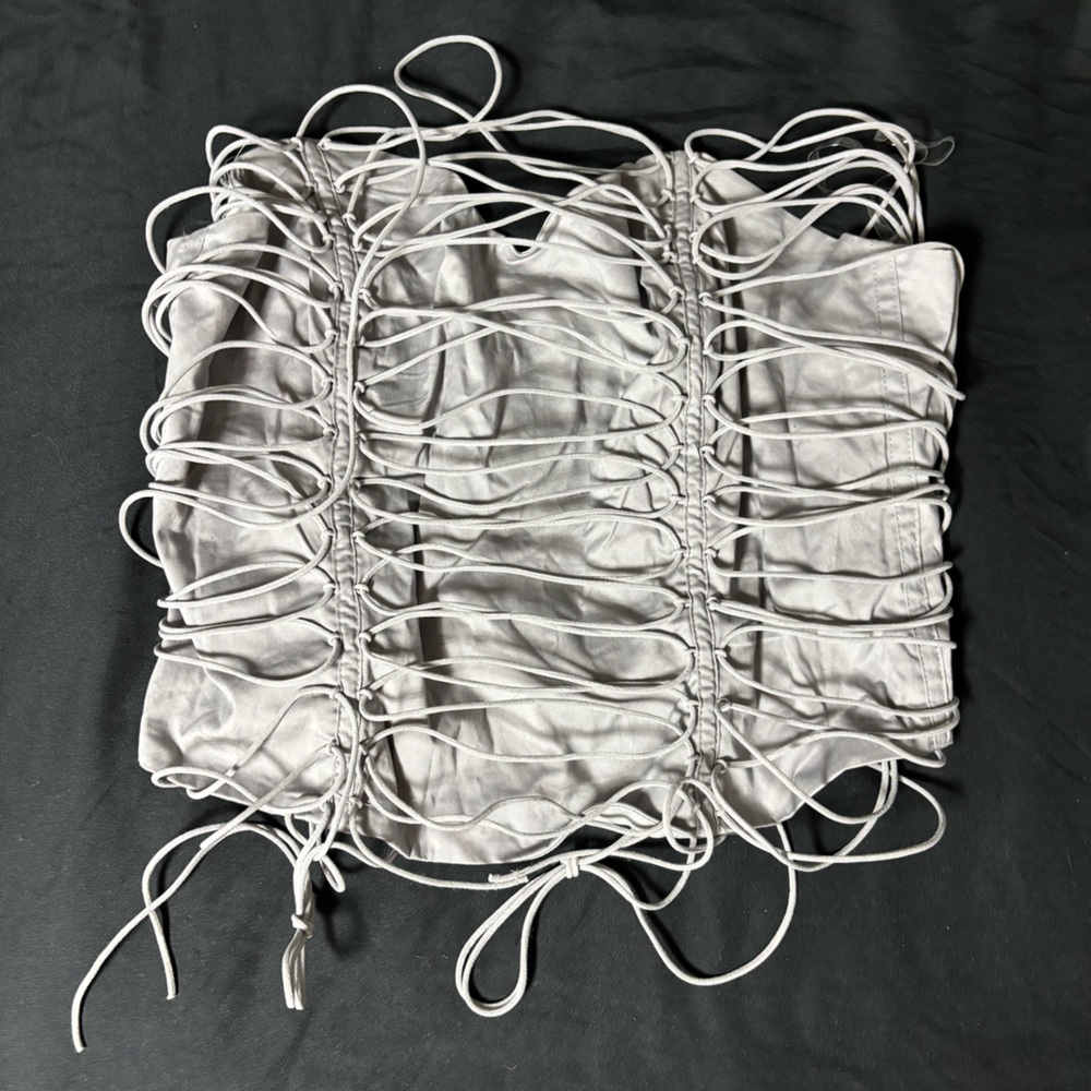 Cement Gray Ruched Drawstring Top